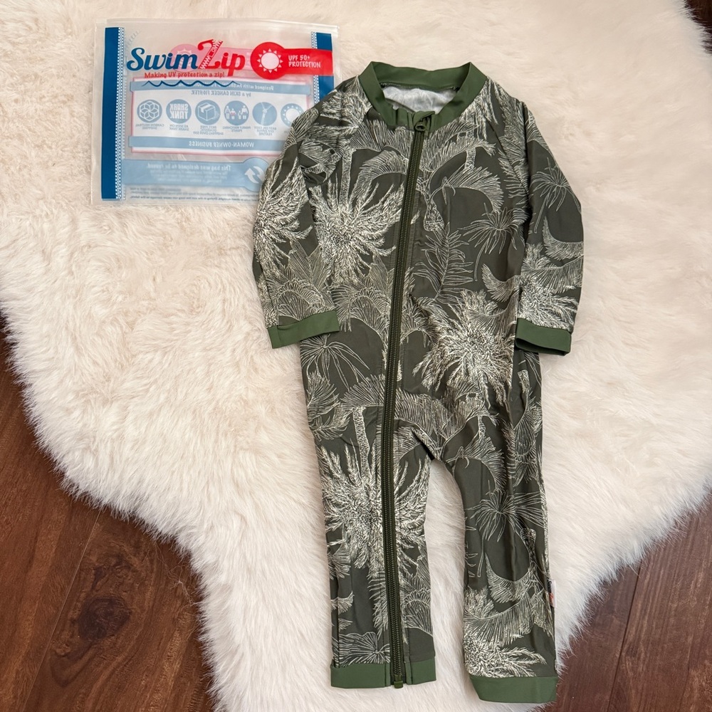 SwimZip Kids Green Palm Rashguard